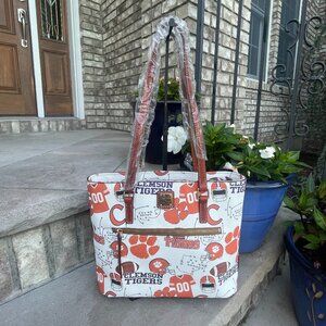 Dooney & Bourke Clemson University Shopper Tote School College White Orange